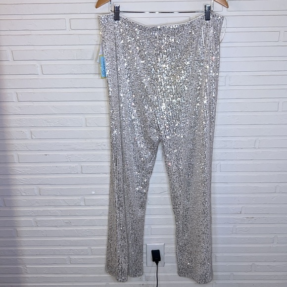 Cece Champagne Silver Wide Leg Glam Sequined Pants, Women’s Size Extra Large - Picture 7 of 7